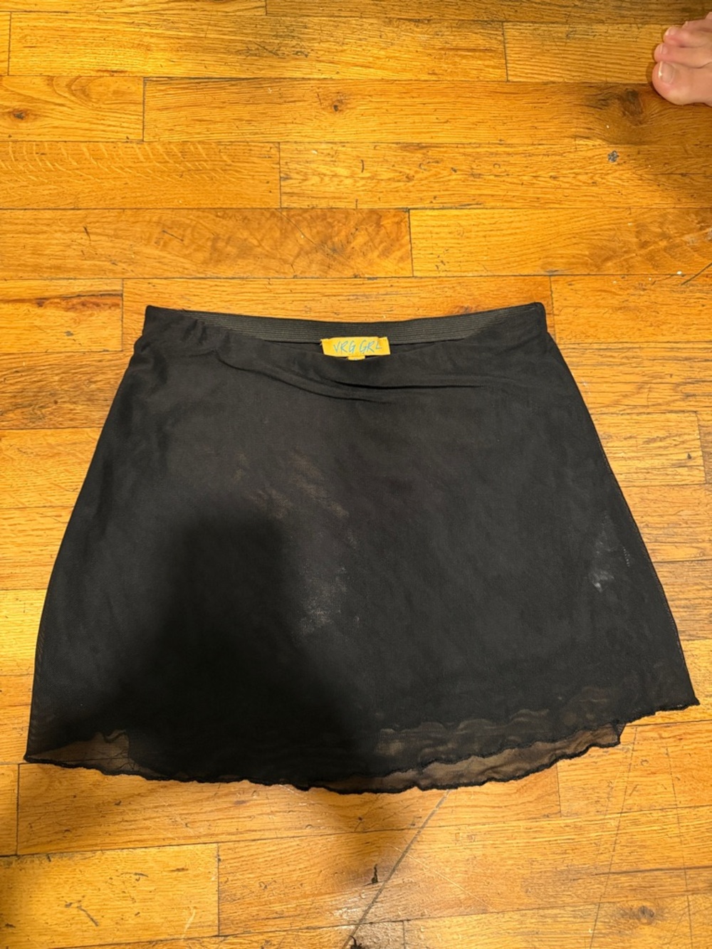 Black Mini Skirt with Sheer Scalloped Hem